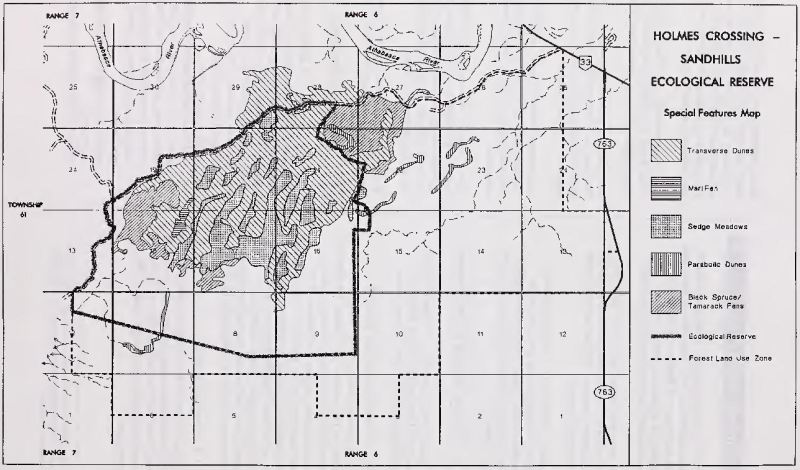 Special Features Map; Holmes Crossing Sandhills Ecological Reserve Management Plan, p. 4 (Government of Alberta)