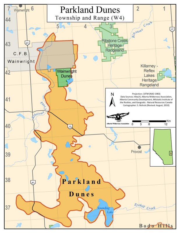 AWA’s Parkland Dunes Areas of Concern Map; Alberta Wilderness Association.